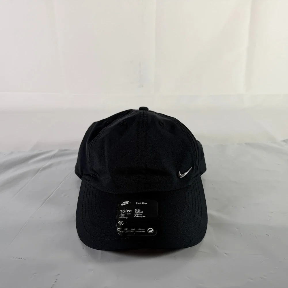 Nike Metal Chrome Swoosh Black Baseball Golf Cap Hat Kids Youth One Size - Picture 5 of 13